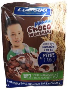 Lubella Mlekołaki Choco Muszelki Zbożowe muszelki o smaku czekoladowym 250 g